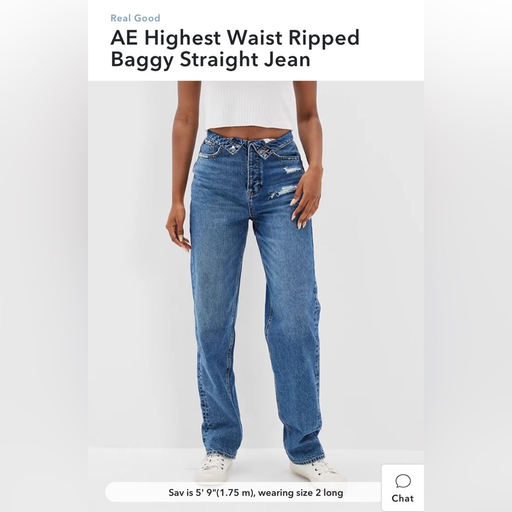 AE Highest Waist Ripped Baggy Straight Jean: 0437-3977 Dreamy Indigo - 6 Short